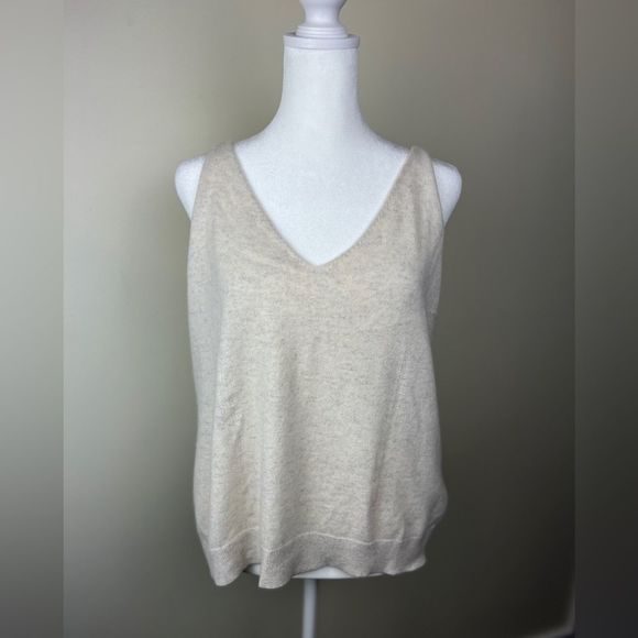 Club Monaco Signature Soft Cashmere Oatmeal Knit Sweater V-Neck Tank Top Sz CL - Picture 5 of 11